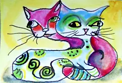 Buy ACEO Cats Original Watercolor Painting Mini Collectible Art  MEOW MIX Tarrantts • 8.14£