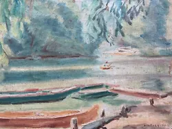 Buy Beautiful Painting Oil On Canvas 1950 Boat Peach River Tusquellas Miguel • 90.17£