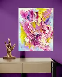 Buy Original Painting Extremely High Impasto Texture Colorful Happy Rainbow Pink Art • 426.25£