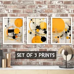Buy Black And Ochre Abstract Wall Painting Set Of 3 Prints Minimalist Art Wall Decor • 45£