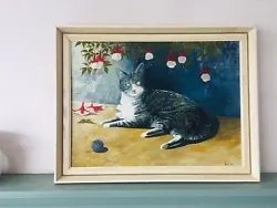 Buy Signed R L 97 Folk Naive Primitive Art Painting Of A Seated Cat Acrylic /oil Usa • 85£