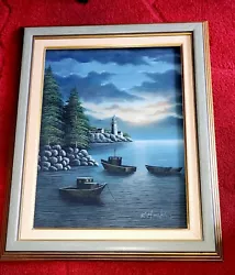 Buy Original K.Hoskin Nautical Oil Painting On Canvas-Framed-Signed-Lighthouse-Boats • 45£