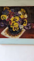 Buy Vintage Original French Oil Painting - Pansy Flowers - Signed  57 CMS X 50 Cms • 65£