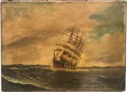 Buy 1870 Old Antique Oil Painting On Canvas Ship At Sea Signed By Artist Large 69cm • 129.90£