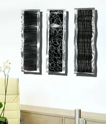 Buy Set Of 3 Large Metal Art Wave Sculptures Modern Wall Decor Art Black/Silver Art  • 296.84£