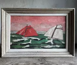 Buy Vintage French Oil Painting Of Sail Boats / Yachts At Sea. Naive Style. C1950 • 95£