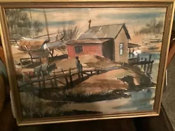 Buy Cote'?Artist, 1967 Cabin With Boats Waterfront Watercolor On Paper Signed Framed • 124.32£