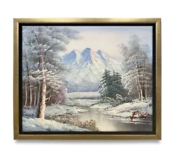 Buy NY Art-Original Oil Painting Of Bob Ross Style Winter View On Canvas 8x10 Framed • 82.11£