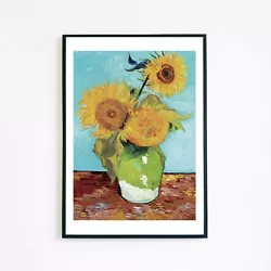 Buy Vase With Three Sunflowers Painting Illustration 7x5 Retro Wall Decor Art Print  • 3.95£
