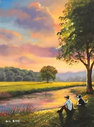 Buy Pete Rumney Art Original Painting Twilight By The River Collie Dog Best Friends • 155.46£