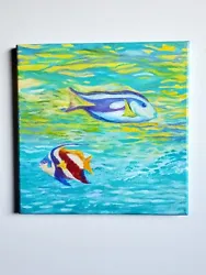 Buy Original Acrylic Abstract Painting Aquarium Fish 12×12 In Tank Ocean. • 66.15£