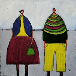 Buy Painting Original Abstract People Portrait Canvas Outsider Whimsical 10x10 Art • 92.01£