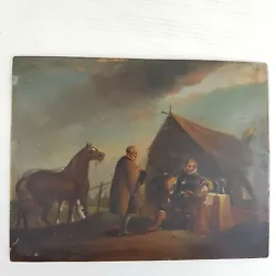 Buy Antique Small Oil Painting On Metal Of A Military Scene With Horses • 269£