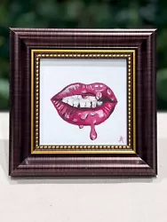 Buy Lips Original Oil Painting Kitten VINTAGE FRAMED Realistic Artwork Sexy Lip • 75£