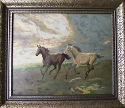 Buy Horses Galloping Across Moorland Oil Painting • 65£