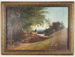 Buy Antique Henry Moore Welsh Man Lake Landscape Oil Painting 19th Century English • 1,601.27£