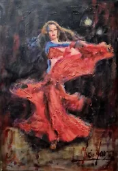 Buy Original Mario Mendoza Belly Dancer Flamenco Spanish Dress Oil Painting Arabian • 545£