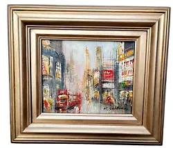 Buy Oil Painting Impressionist NYC City Street Scene Time Square Gold Frame Signed • 136.43£