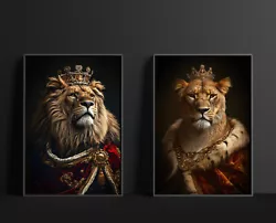 Buy Lion King Painting Royal Lioness Portrait Renaissance Animal Wall Art Lion Print • 2.95£