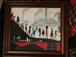 Buy ORIGINAL Acrylic FRAMED LOWRYESQ PAINTING Art ' THE WORKERS  By Artist M Burt • 24.99£