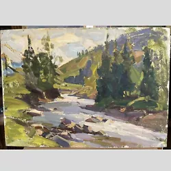 Buy Old OIL Hand PAINTING /The Mountain River/ USSR Ukraine Realism 27 =70cm SIGNED • 199.09£
