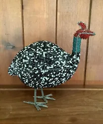 Buy African Art Sculpture 18cms Tall Black And White Glass Beaded Guineafowl • 14.99£