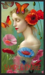 Buy Floral Butterfly Poppy Girl Print By Ziola Signed 11x17 Pretty Butterflies Art  • 16.79£