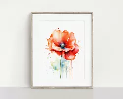Buy Red Poppy Print, Watercolour Garden Flower Painting Wall Art, Unframed • 7£