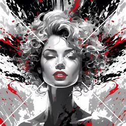 Buy Sexy Lady Black/White/Red Portrait ART Digital Image Picture Photo Wallpaper ART • 1.43£