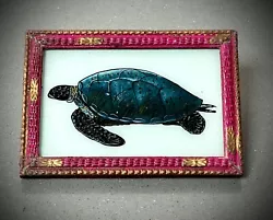 Buy Vintage Indian Reverse Glass Painting. Blue Turtle. Art Deco Period Frame. • 30£