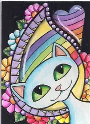 Buy ACEO - Blue Cat Rainbow Paisley Design - Original Art • 12.54£