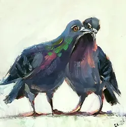 Buy Original Oil Painting Pigeons Couple Birds Art Impressionism Signed • 26.54£