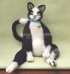 Buy Large Needle Felted Cat Black And White Grooming Fat Cat Sculpture By Neyeli • 160£