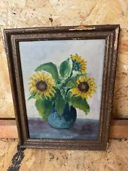 Buy Original Framed Floral Oil Painting Sunflowers • 15.99£