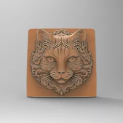 Buy 3D Printable Cat Haed Flat Back STL File For CNC Router 3D Printer Laser Model • 2.32£