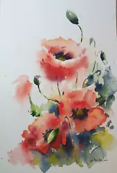 Buy Poppy Original Watercolor Painting, Poppies Painting, Red Flowers Watercolor • 70.26£