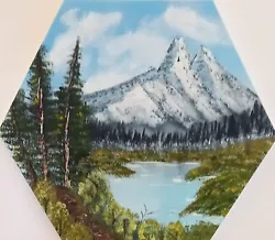 Buy Distant Mountains Hexagon Oil Painting Inspired By Bob Ross 20% To HELP4HEROES  • 25£