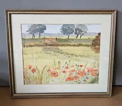 Buy Original Framed Watercolour Painting Of Poppies And Poppy Fields - E. Exton • 39.99£