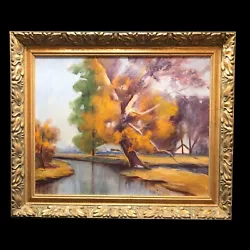 Buy Original Oil Painting On Canvas Tree Riverbank Landscape Framed • 246.64£