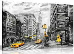 Buy Black White Yellow New York City Oil Painting Canvas Wall Art Picture Print • 19.99£