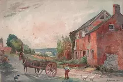 Buy FIGURE GEESE DOG HORSE & CART IN LANDSCAPE Watercolour Painting H MOORE 1946 • 30£