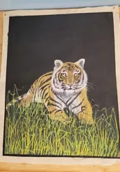 Buy Painting Of Tiger In Grass On Fabric Hand Painted Very Bright VGC  • 25£