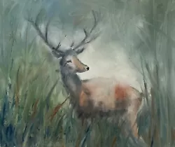 Buy Original Oil Painting Stag In Landscape 12ins X 10ins UK Artist Christine Ingram • 25£