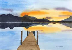 Buy New Lake District Watercolour Painting Sun Setting On Ashness Jetty Derwentwater • 12£