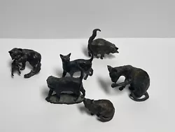 Buy Solid Bronze Metal Kitten Cat Collection Signed Joyce Small Statue 6 Pack • 852.51£