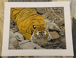 Buy Watercolour Painting By Mark Leary Tiger Taking On Some Water • 25£