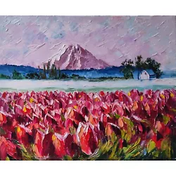 Buy Tulip Fields Art Oil Painting ORIGINAL Art Abstract Landscape Pink Tulips • 192.59£