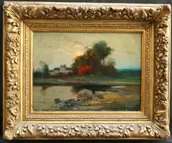 Buy 19th CENTURY FRENCH IMPRESSIONIST SUNSET LANDSCAPE SIGNED ANTIQUE Oil Painting • 287£