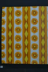 Buy Orange Marigold & Diamond Floral Pattern  Artwork Geoffrey George Studio 1970's • 18.99£