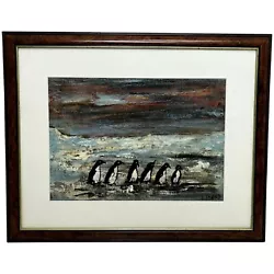 Buy Impressionist Oil Painting Winter Waddle Of 6 Black & White Penguins Antarctica • 4,250£